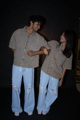 Unisex Brown Casual Regular Fit Solid Full Sleeves Shirt