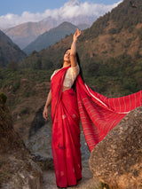 Women's Red Mul Cotton Saree