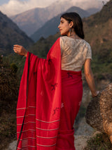 Women's Red Mul Cotton Saree