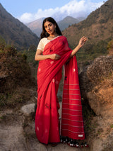 Women's Red Mul Cotton Saree