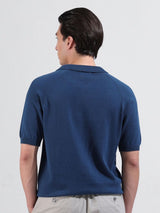 Men's Blue Slim Fit Textured Polo Collar Tshirt