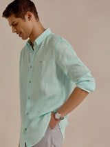 Men's Green Casual Regular Fit Solid Full Sleeves Shirt