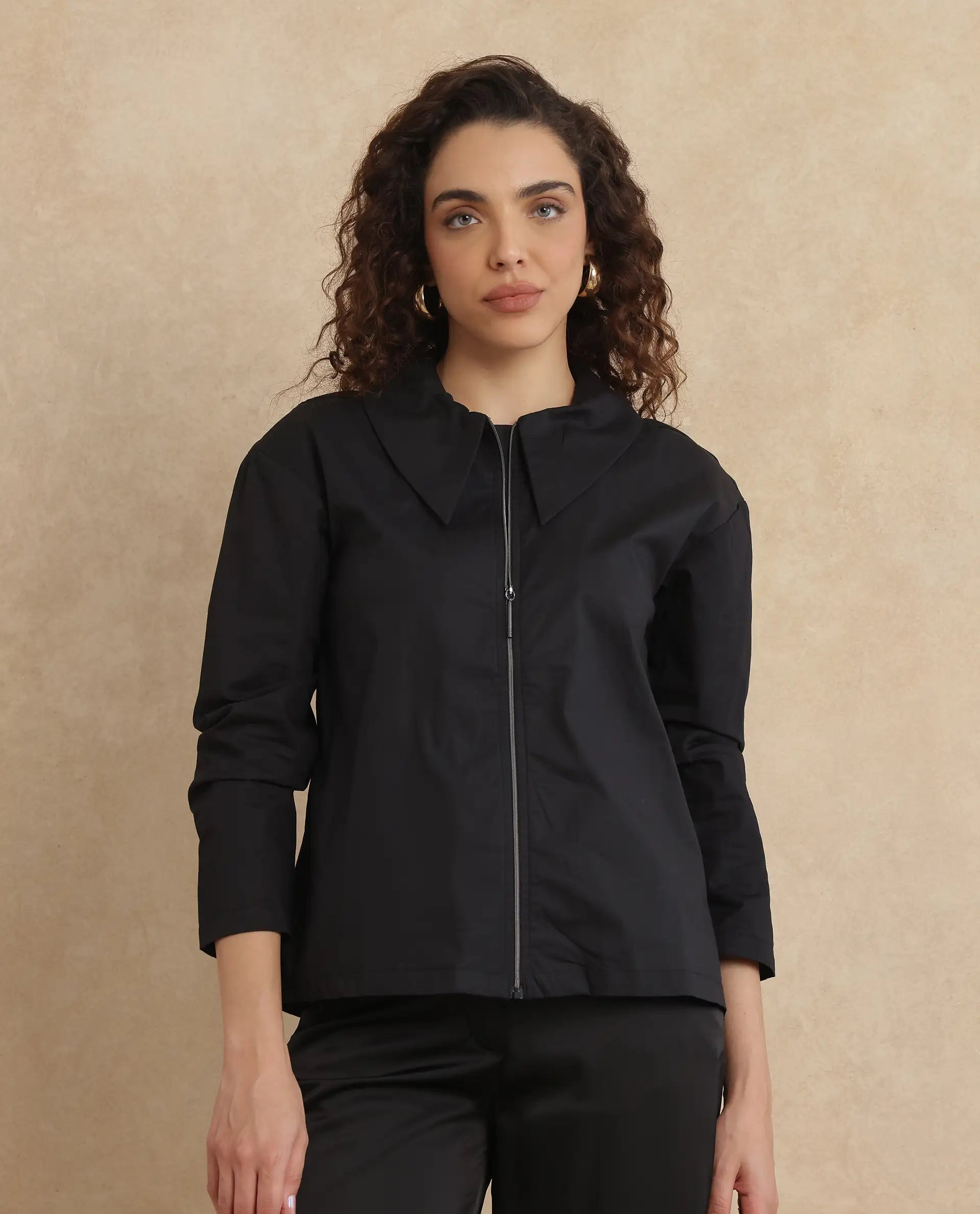 Women's Black Casual Full Sleeves Top