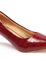 Women's Croc-Embossed Pointed Toe Kitten Heel Pumps