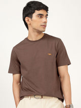 Men's Brown Casual Regular Fit Solid Half Sleeves Tshirt