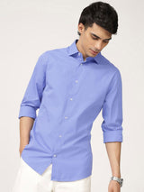 Men's Blue Casual Regular Fit Solid Full Sleeves Shirt