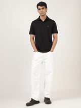 Men's Black Casual Regular Fit Solid Half Sleeves Polo Tshirt
