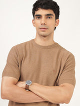 Men's Brown Casual Regular Fit Solid Half Sleeves Tshirt