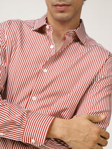 Men's Red Casual Regular Fit Striped Full Sleeves Shirt