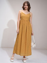 Women's Yellow Ethnic Checked Regular Fit Sleeveless Dress
