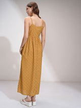 Women's Yellow Ethnic Checked Regular Fit Sleeveless Dress