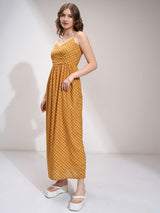 Women's Yellow Ethnic Checked Regular Fit Sleeveless Dress
