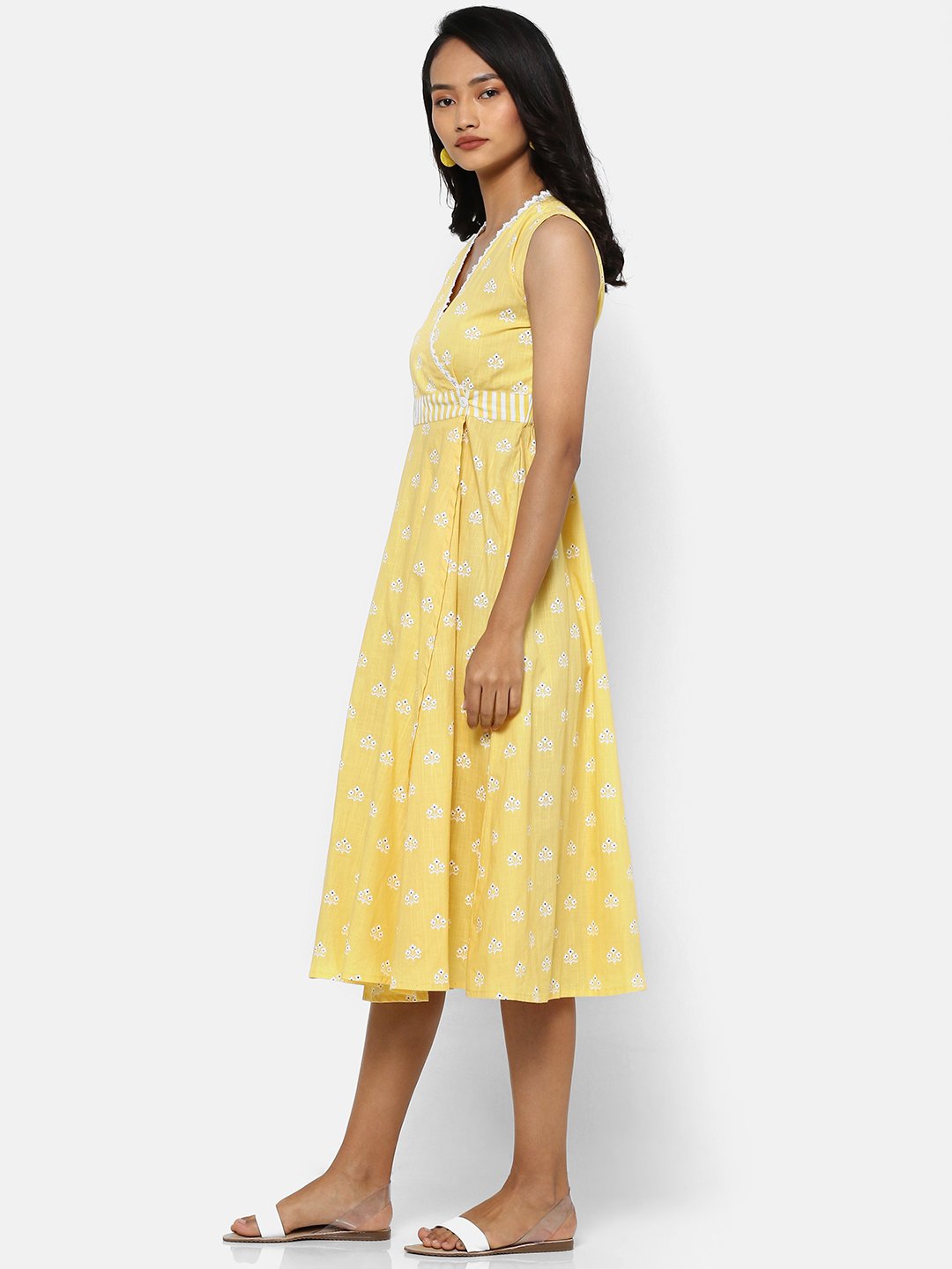 Women's Yellow Casual Regular Fit Printed Dress