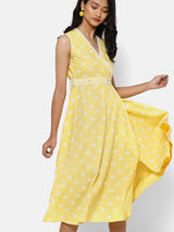 Women's Yellow Casual Regular Fit Printed Dress