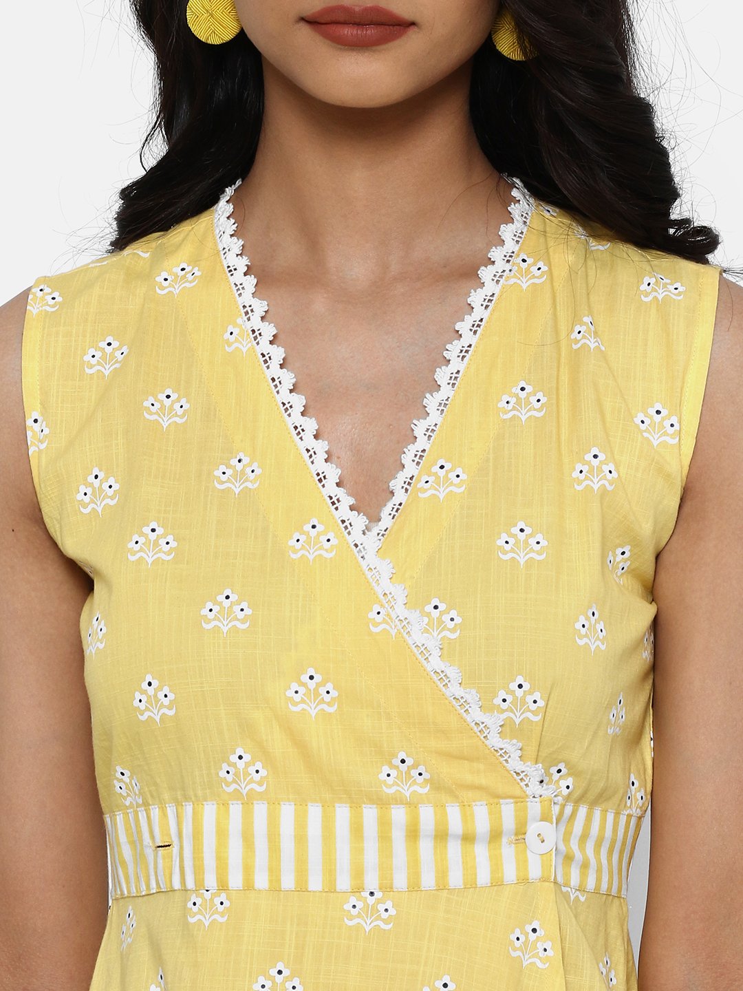 Women's Yellow Casual Regular Fit Printed Dress