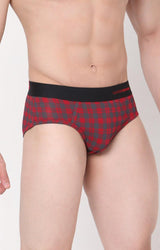Men's Maroon Checks Mid-Rise Printed Brief