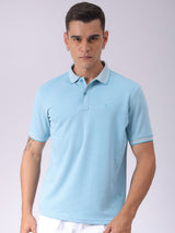 Men's Blue Casual Self-Design Half Sleeves Tshirt