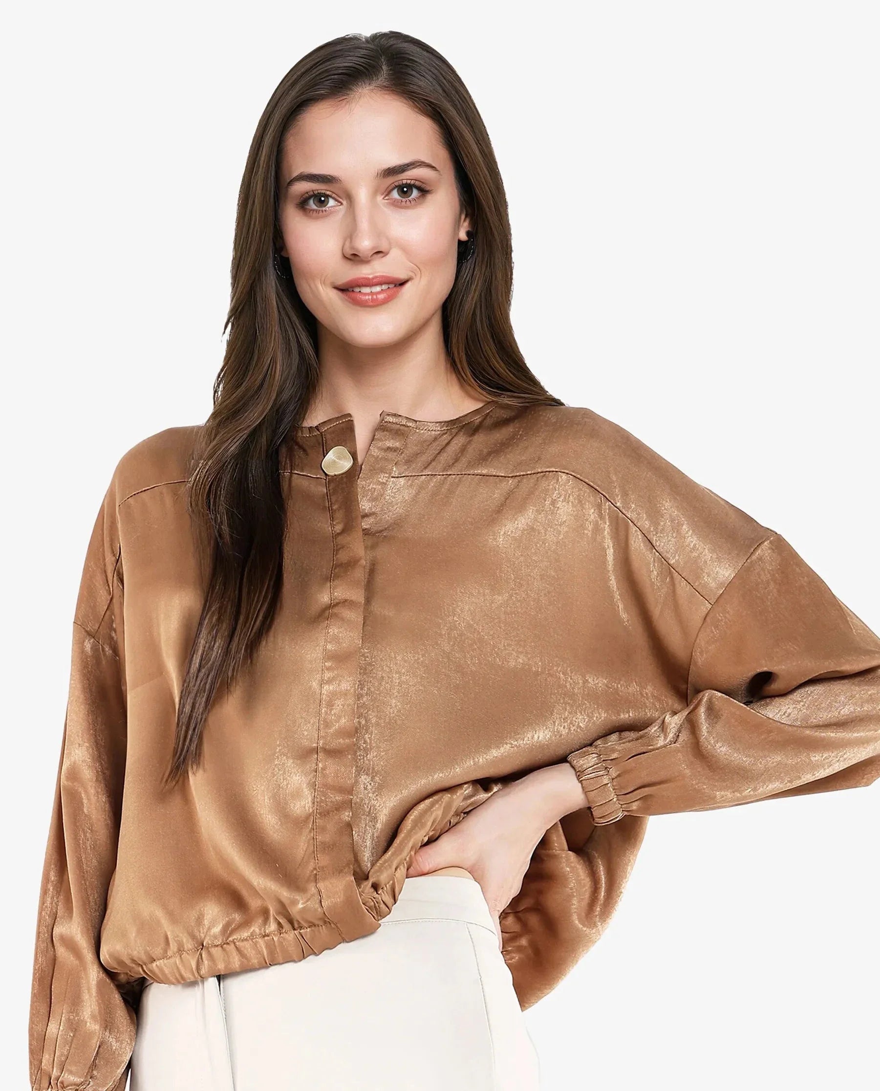 Women's Brown Casual Full Sleeves Top