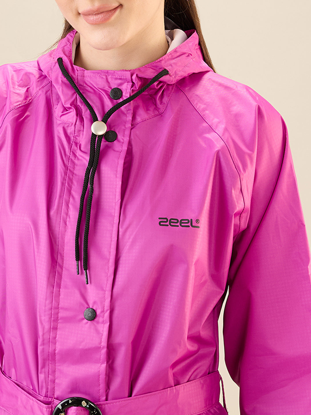 Women's Pink Button Raincoat