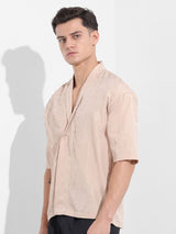 Men's Beige Casual Solid Half Sleeves Shirt