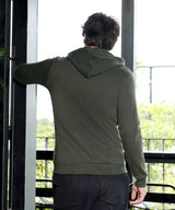Men's Forest Green Zip-Front with Contrast Drawstring Hoodie