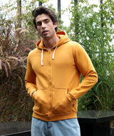 Men's Mustard Yellow Zip-Front with Contrast Drawstring Hoodie