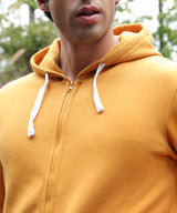 Men's Mustard Yellow Zip-Front with Contrast Drawstring Hoodie