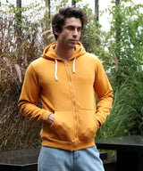 Men's Mustard Yellow Zip-Front with Contrast Drawstring Hoodie