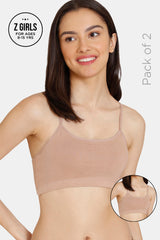 Girls Skin Double Layered Non Wired Full Coverage Racerback Beginner Sports Bra - Pack of 2