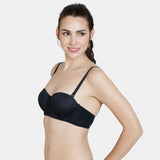 Women's Black Beautiful Basics Padded Wired 3/4Th Coverage Strapless Bra