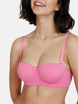 Women's Pink Beautiful Basics Padded Wired 3/4th Coverage Strapless Bra