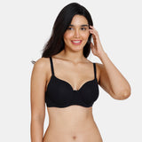 Women's Black Padded Wired 3/4Th Coverage Tshirt Bra