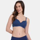 Women's Blue Padded Non Wired 3/4th Coverage Tshirt Bra