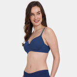 Women's Blue Padded Non Wired 3/4th Coverage Tshirt Bra
