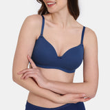 Women's Blue Padded Non Wired 3/4th Coverage Tshirt Bra