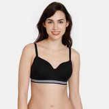 Women's Black Sporty Twist Padded Non Wired 3/4th Coverage Tshirt Bra