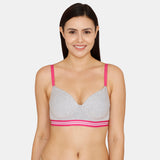Women's Grey Sporty Twist Padded Non Wired 3/4th Coverage Tshirt Bra