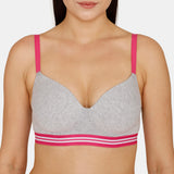 Women's Grey Sporty Twist Padded Non Wired 3/4th Coverage Tshirt Bra