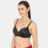 Women's Black Marshmallow Padded Wired 3/4Th Coverage Tshirt Bra