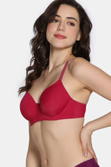 Women's Red Twilight Thistle Padded Wired 3/4Th Coverage Tshirt Bra