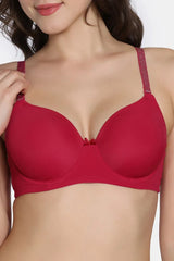 Women's Red Twilight Thistle Padded Wired 3/4Th Coverage Tshirt Bra