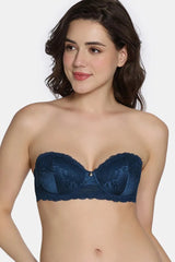 Women's Blue Celeste & Rose Padded Wired 3/4Th Coverage Strapless Bra