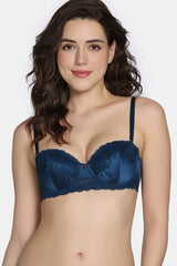 Women's Blue Celeste & Rose Padded Wired 3/4Th Coverage Strapless Bra