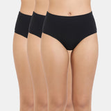 Women's Black Full Coverage Cotton Panty - Set of 3