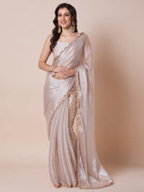 Women's Cream Festive Party Wear Saree
