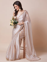 Women's Cream Festive Party Wear Saree