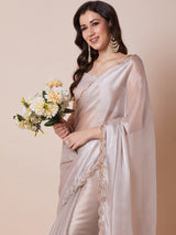 Women's Cream Festive Party Wear Saree