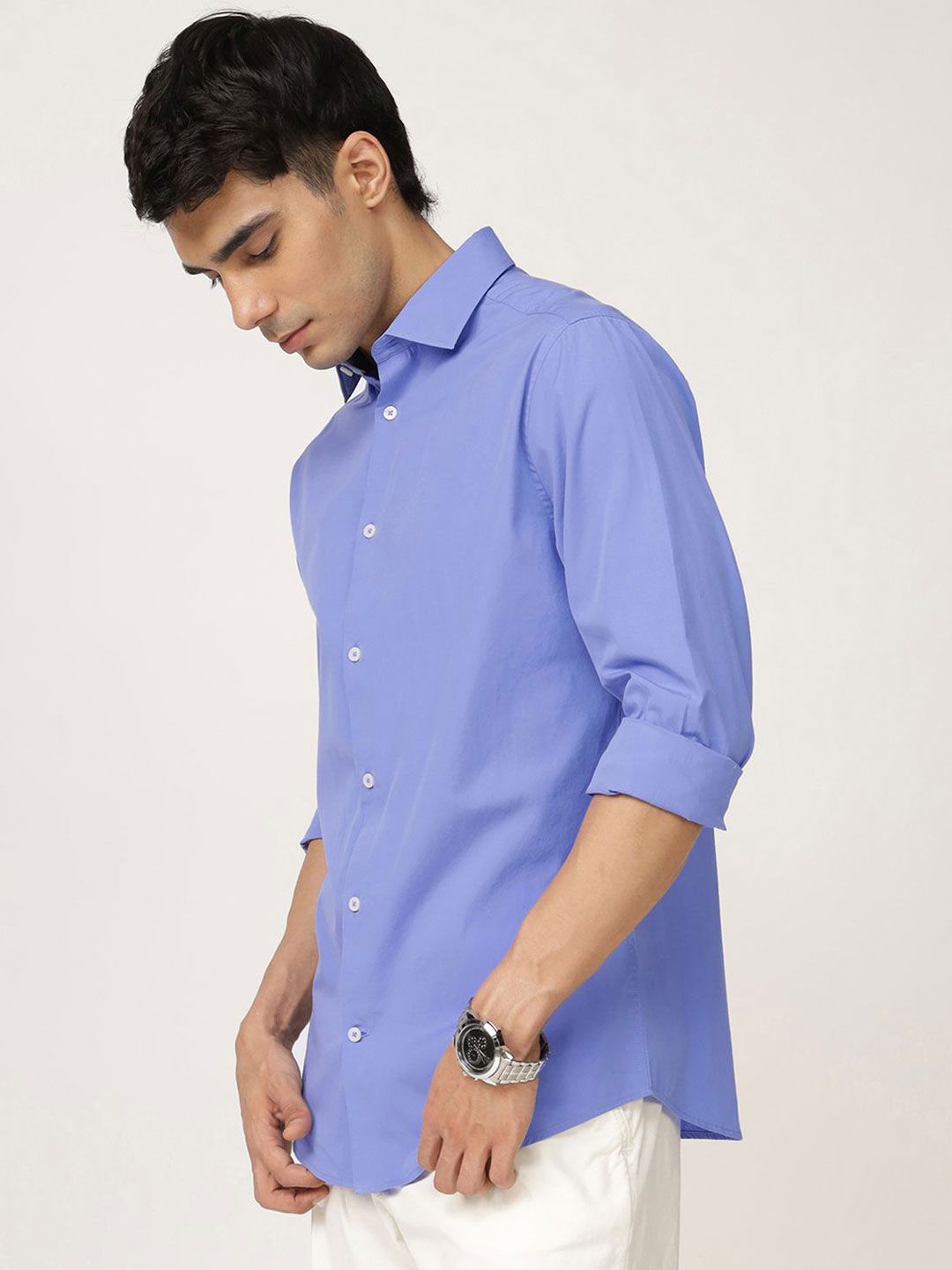 Men's Blue Casual Regular Fit Solid Full Sleeves Shirt