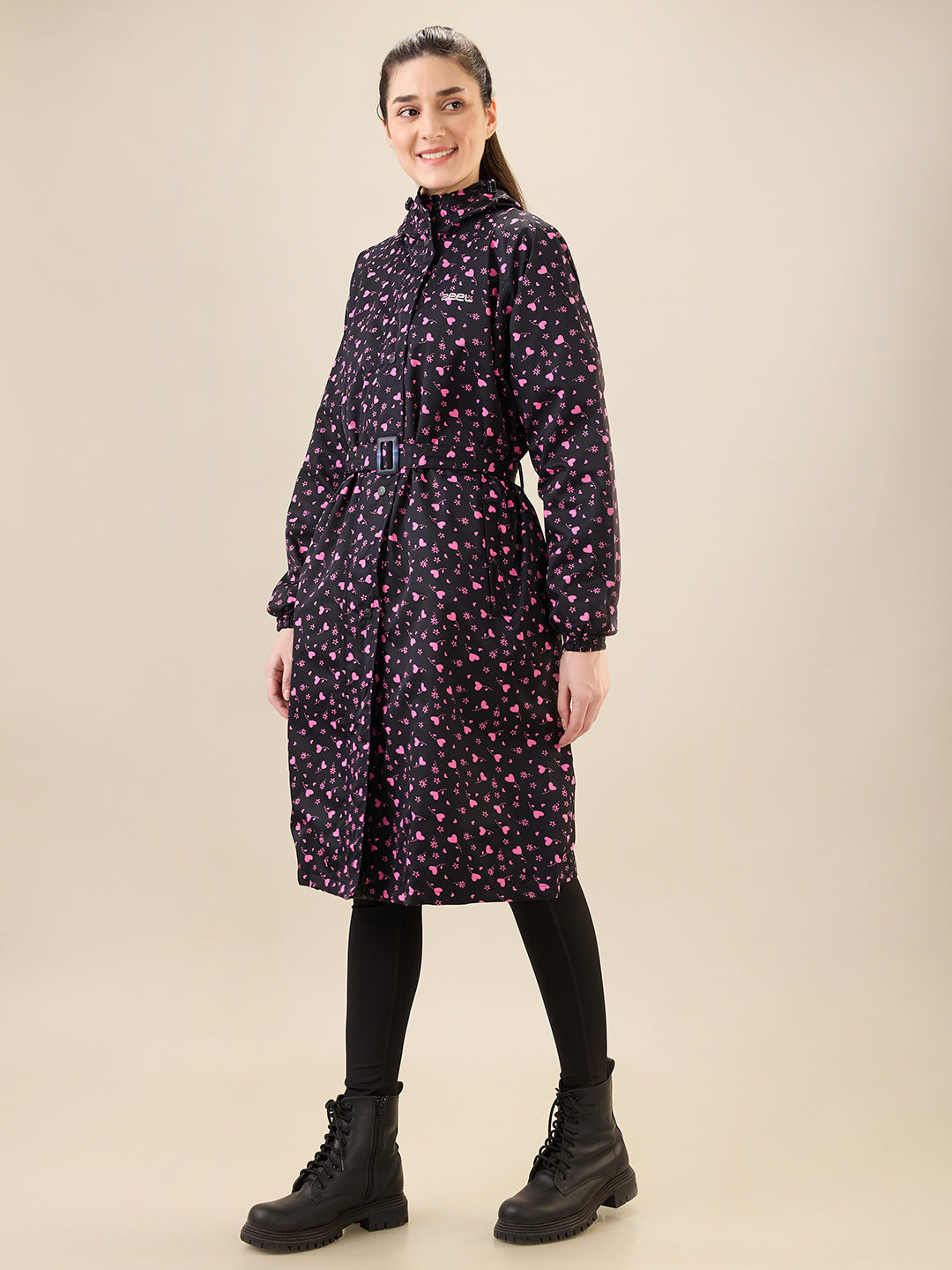 Women's Pink Button Raincoat