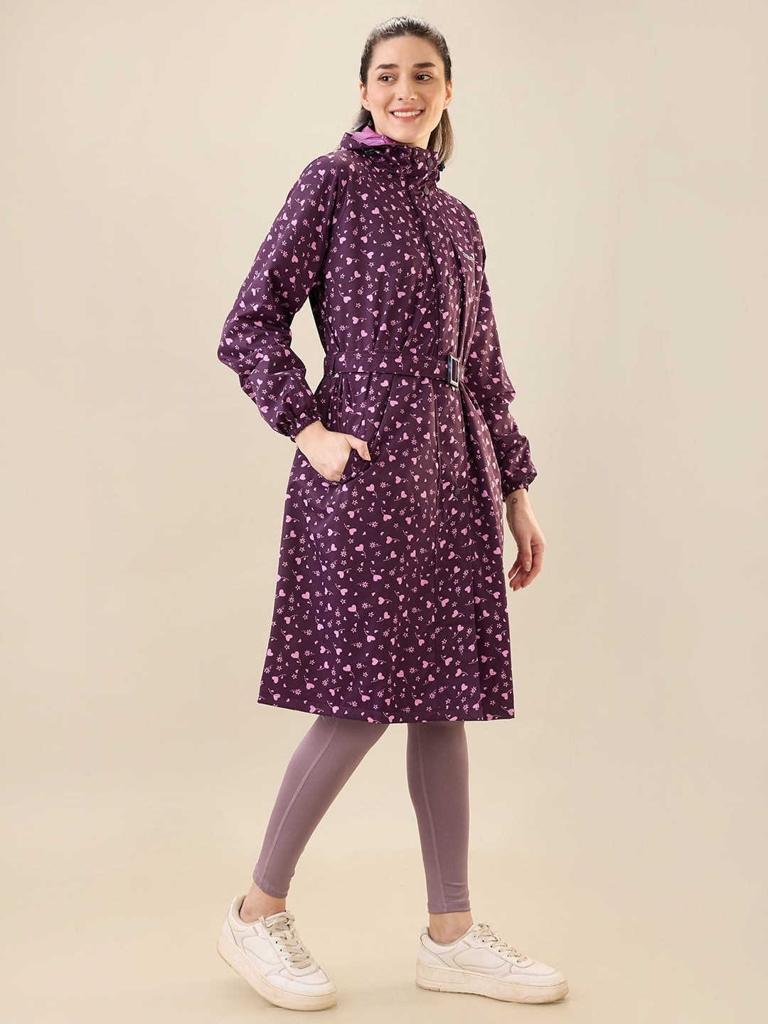 Women's Purple Button Raincoat
